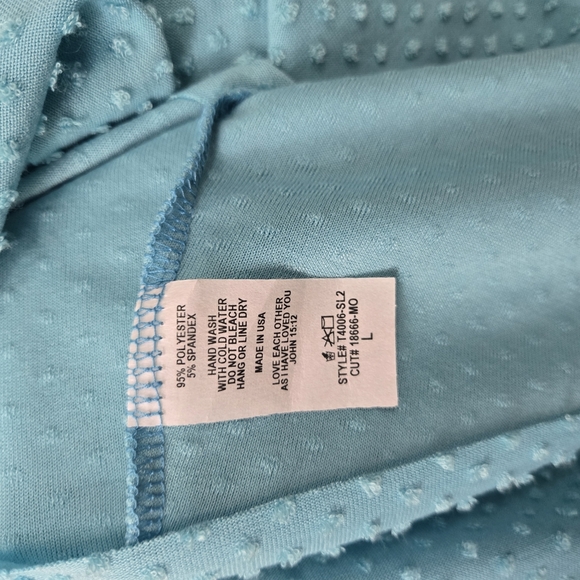 Large Blue Ruffle Sleeve Textured Women's Blouse V Neck Short Sleeved Minimalist - Picture 3 of 3